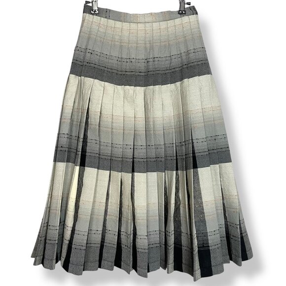 Vintage Dresses & Skirts - Vintage Pleated Skirt Reversible Wool Gray‎ Black Cream Women 70s 80s Stripes